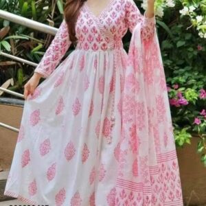 anarakali kurti and dupatta pink